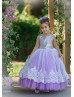 Silver Sequin Purple Tulle V Back Twirl Flower Girl Dress